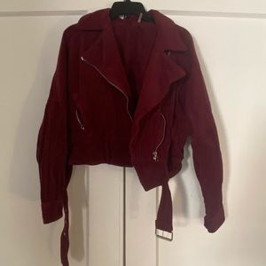 Free People Maroon Corduroy Moto Jacket